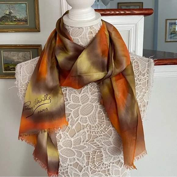 REMOY D’URVILLE Vintage Silk Psychedelic Tie Dye Scarf - Picture 2 of 4